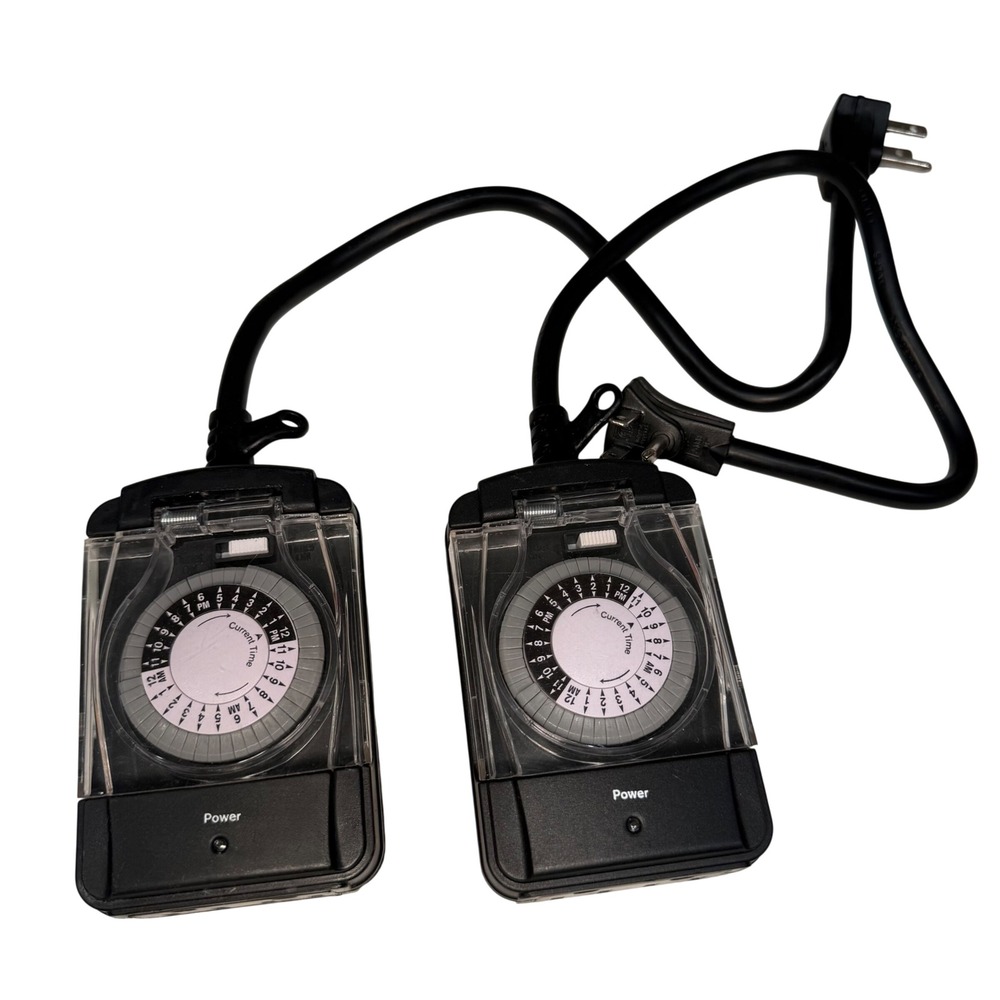 Prime TNO24111 Outdoor 24-Hour Mechanical Outlet Timer 2-Outlet Black Lot‎ of 2